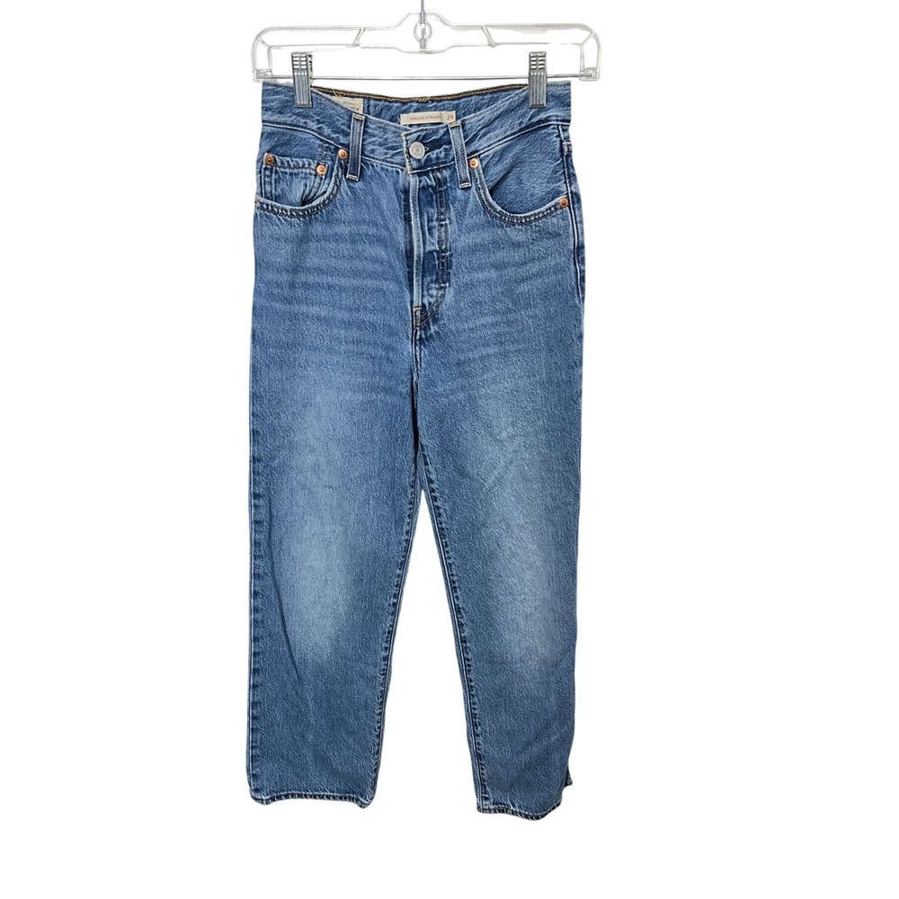 Levi's Ribcage Straight Jeans Womens 24 Blue High Rise Button Fly 72693-0056